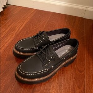Sperry Women Black Platform Boat Shoes